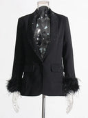 Chic Long Sleeve Diamond Patchwork Blazer