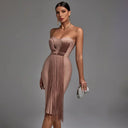 Fringe Detail Strapless Chic Dress
