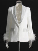 Chic Long Sleeve Diamond Patchwork Blazer