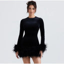 Chic Sheath Dress with Feather Sleeve Accents