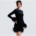 Chic Sheath Dress with Feather Sleeve Accents