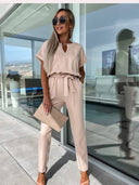 Chic Short Sleeve Belted Overall