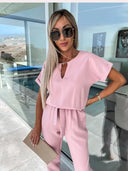 Chic Short Sleeve Jumpsuit with Belt Detail