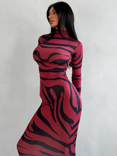Chic Leopard Print Maxi Dress with High Waist