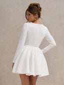 Chic White Mini Dress with Square Neckline