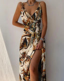 Chic Plunge Neck Ruffled Slit Dress