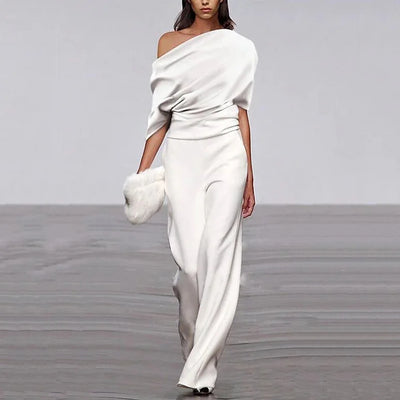 Chic Spring Jumpsuit with Single-Line Neckline