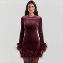 Chic Sheath Dress with Feather Sleeve Accents