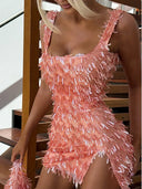 Jenny | Women's Fringe Feather Cocktail Dress for Parties
