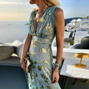 Sequin-Embellished V-Neck Flowing Dress