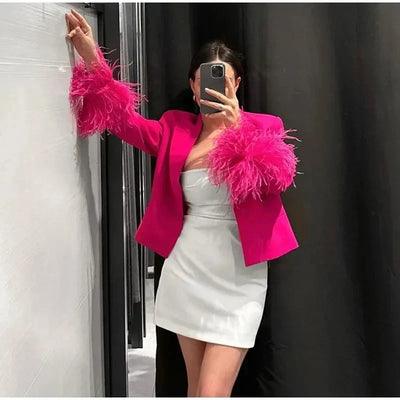 Chic Feathered Blazer for Women