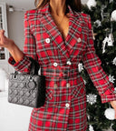 Chic Checked Blazer Dress with Belt