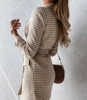 Chic Checked Blazer Dress with Belt