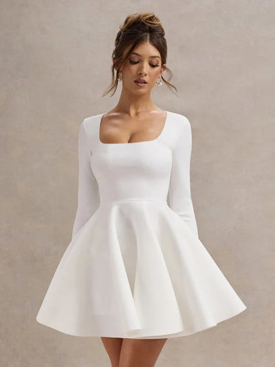 Chic White Mini Dress with Square Neckline