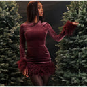 Chic Sheath Dress with Feather Sleeve Accents