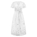 Sequin-Embellished Short-Sleeve Mesh Dress