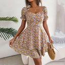 Floral Square Neck Puff Sleeve Dress