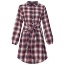 Chic Checked Shirt Dress with Belt and Button Accents
