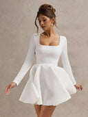 Chic White Mini Dress with Square Neckline