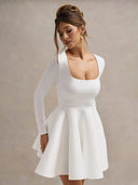 Chic White Mini Dress with Square Neckline