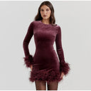 Chic Sheath Dress with Feather Sleeve Accents