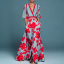 Chic Women's Robe Dress in Blue and Red