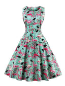Flamingo Print Retro Style Dress