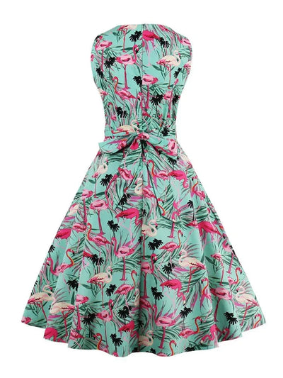 Flamingo Print Retro Style Dress