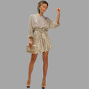 Sequined Mini Dress with Pleated Waist and Flowy Sleeves