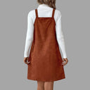 Chic V-Neck Cord Dress with Straps & Buttons