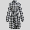 Chic Checked Shirt Dress with Belt and Button Accents