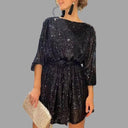 Sequined Mini Dress with Pleated Waist and Flowy Sleeves
