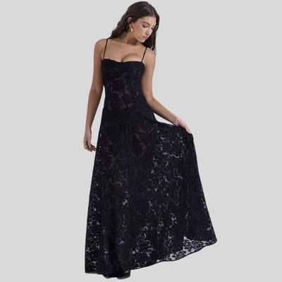 Chic Lace Maxi Dress with Square Neck