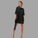 Sequined Mini Dress with Pleated Waist and Flowy Sleeves