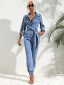 Chic Denim Jumpsuit with Belted Design