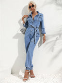 Chic Denim Jumpsuit with Belted Design