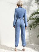 Chic Denim Jumpsuit with Belted Design