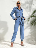 Chic Denim Jumpsuit with Belted Design