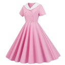 Vintage Buttoned V-Neck Swing Dress for Summer