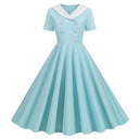 Vintage Buttoned V-Neck Swing Dress for Summer