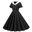 Vintage Buttoned V-Neck Swing Dress for Summer