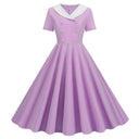 Vintage Buttoned V-Neck Swing Dress for Summer