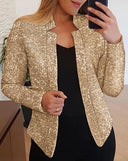 Sequin-Embellished Long-Sleeved Blazer Coat