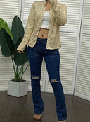 Sequin-Embellished Long-Sleeved Blazer Coat