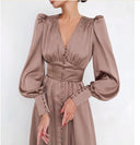 Chic V-Neck Puff Sleeve Evening Dress