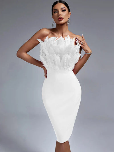 Chic Feather Bandage Dress for Trendy Women