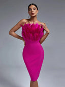 Chic Feather Bandage Dress for Trendy Women