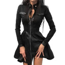 Chic PU Dress with Long Lace Sleeves