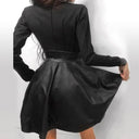 Chic PU Dress with Long Lace Sleeves