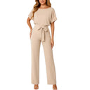 Chic Women's Short Sleeve Jumpsuit with Waist Tie for Any Occasion